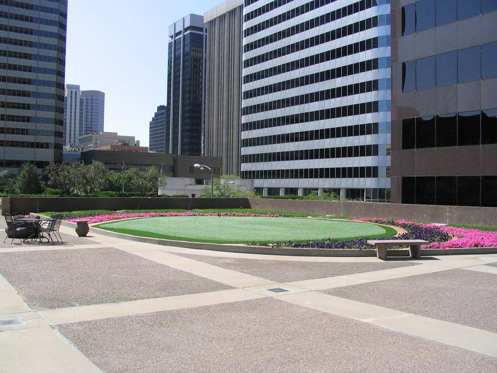 a small section of turf in an open public space